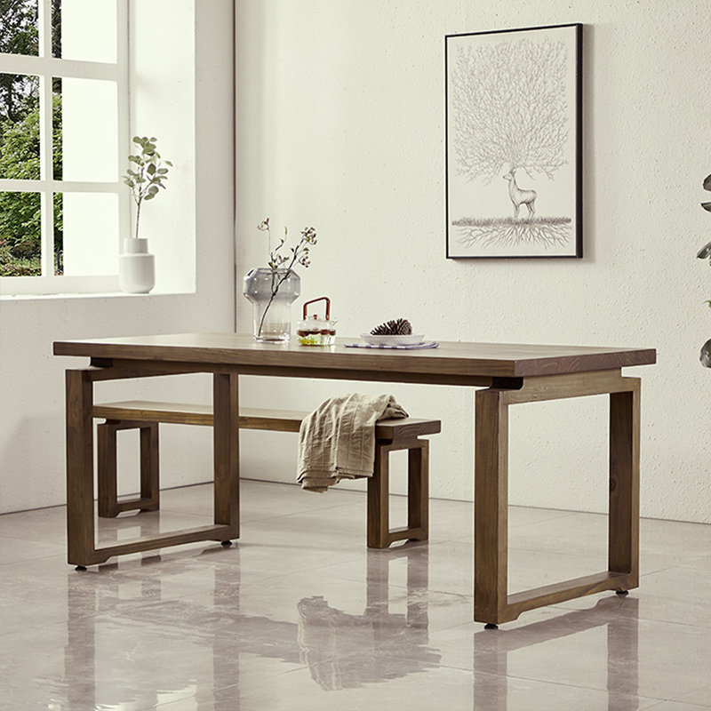 Nut-brown Rectangular Solid Wood Dining Table, 29.53”H x 70.87”L x 31.5”W