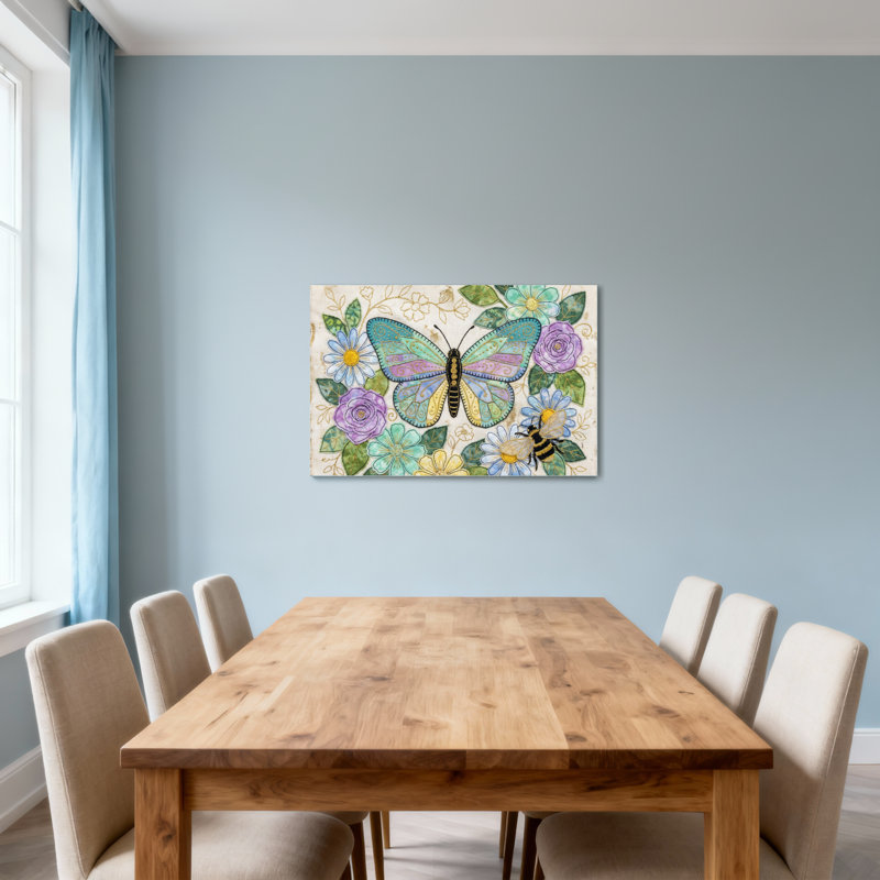 Animaux, papillon et fleurs avec motif d'abeille, H 16 po x l 24 po