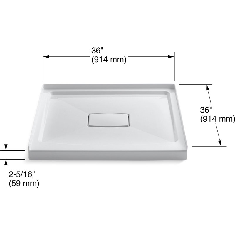 Archer 36" x 36" Single Threshold Center Drain Shower Base with Removable Cover, White