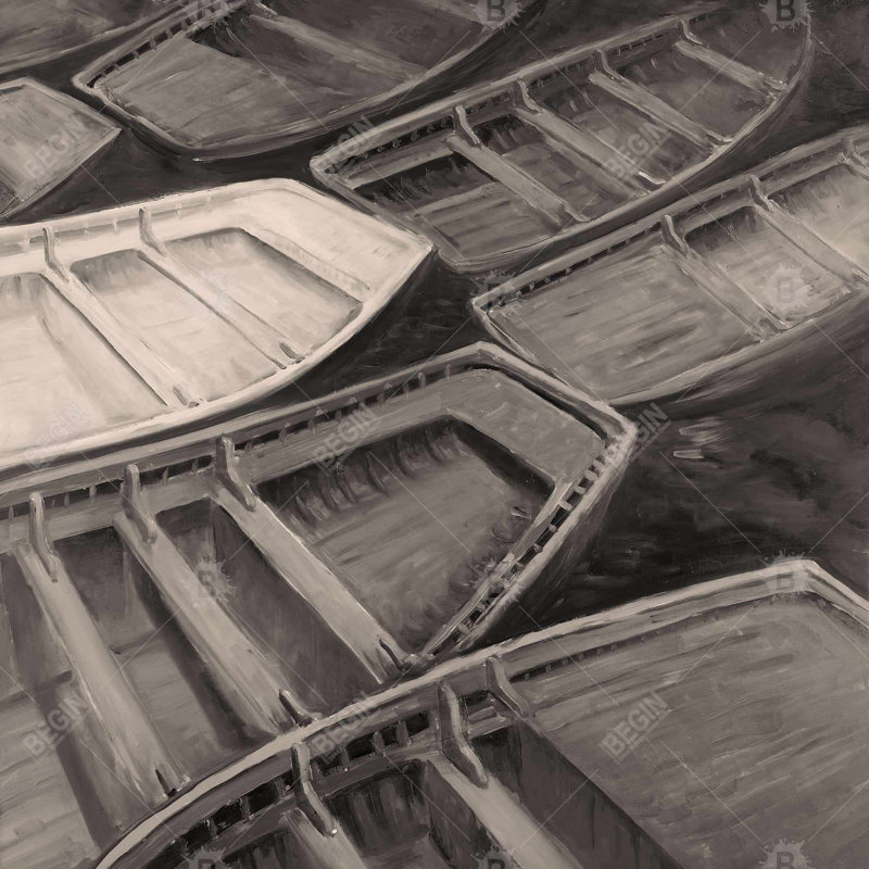 «Small Canoes Sepia Style» sur toile, H 36 po x l 36 po