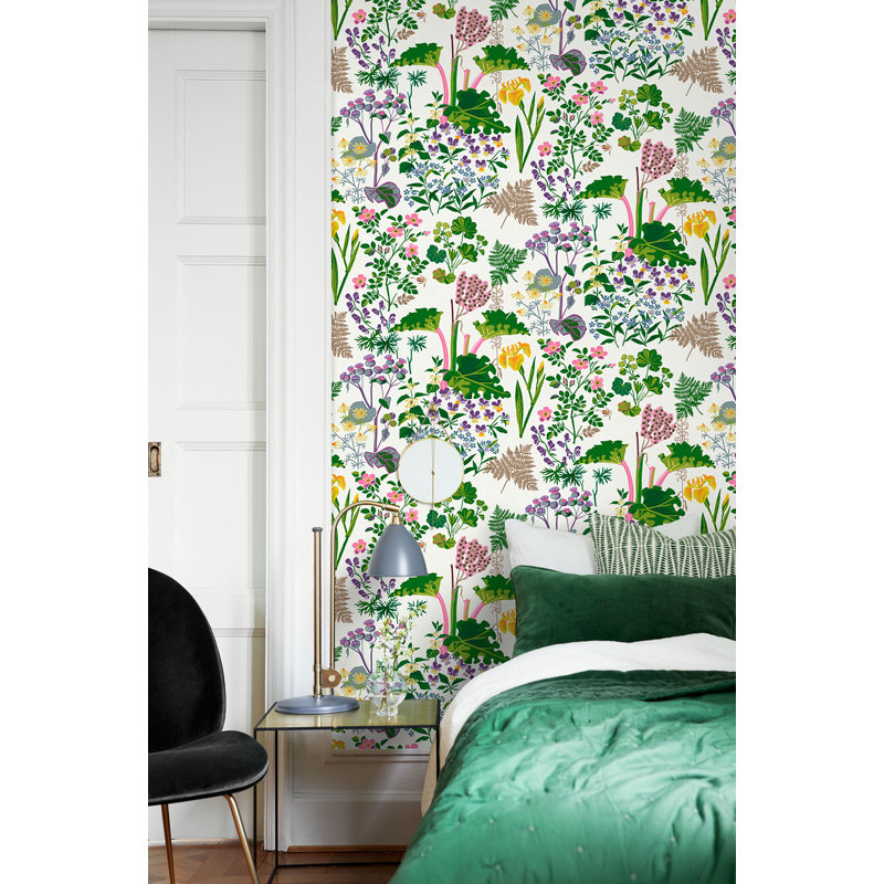 Boråstapeter Rabarber Wallpaper, White/Green/Pink