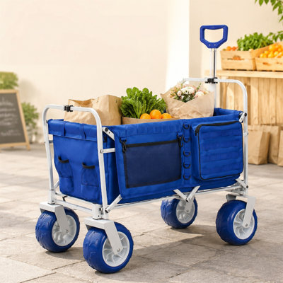 Beach Wagon with Chair Racks & 9" Wheels, 500 lbs, Foldable Chair Support, Cooler Bags