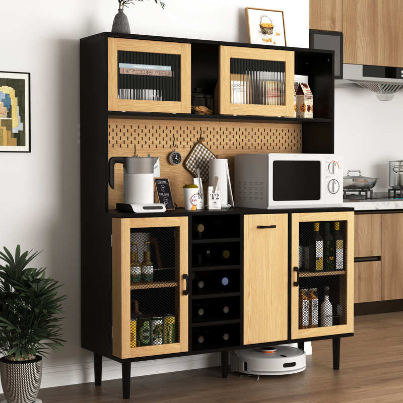 Armoire 59 po avec rangement caché - noir et naturel pour garde-manger
