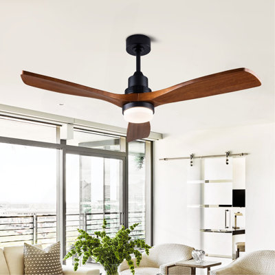 Ventilateur de plafond de 52 pouces avec lumières et télécommande, réversible, 3 pales en bois, 6 vitesses, 3CCT à intensité variable, silencieux, intérieur / extérieur pour le patio de la chambre à coucher