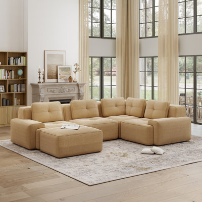 Canapé modulaire en velours côtelé à 4 places 116 po avec 2 repose-pieds pour le salon Boneless