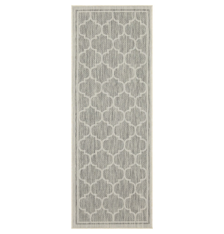 Bright Trellis Silver Indoor/Outdoor Area Rug, Runner 2'7" x 7'3", Silver/White