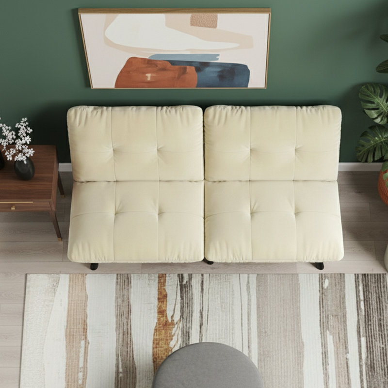 Canapé-lit convertible en velours de 63 pouces de large avec dossier réglable et pieds en fer, crème, Beige