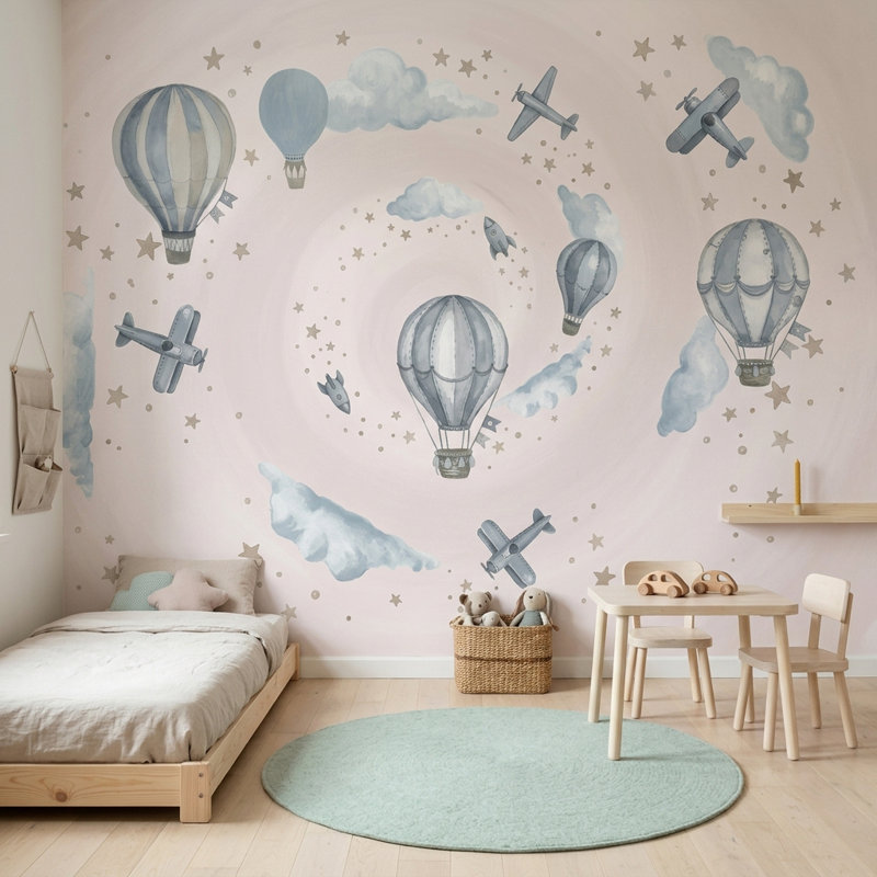 Papier peint montgolfières, nuages, 200"x120", Peel and Stick