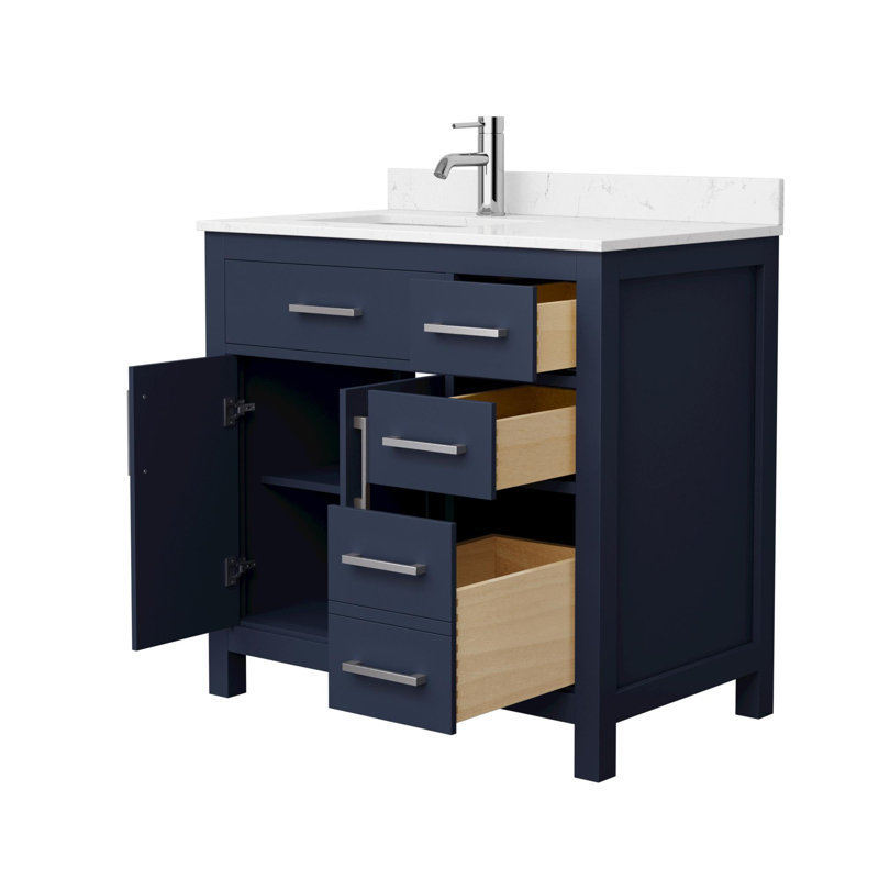 Ensemble de meuble-lavabo simple 36 po avec plateau en marbre Beckett, Bleu très foncé, Nickel brossé