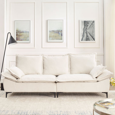 Modern Sofa 88.5  Sailboat Sofa Dutch Velvet 3-Seater Sofa With Two Pillows For Small Spaces Living Rooms, Apartments