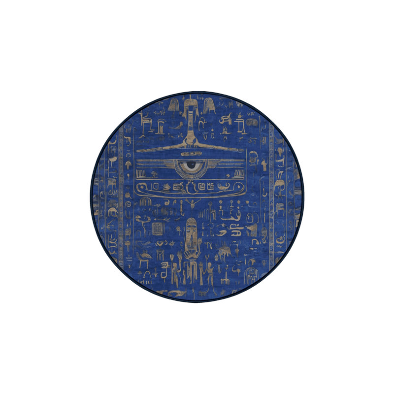 Tapis bleu soyeux et moelleux, Rond 7 pi
