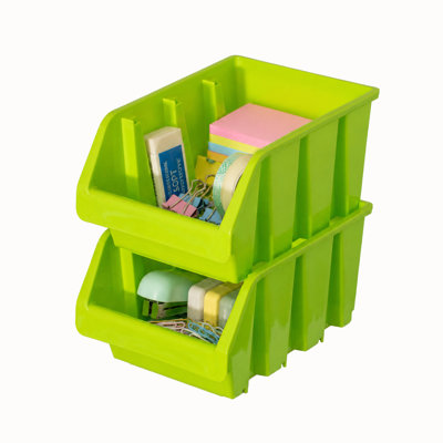 2-pc Stackable Easy-Access Plastic Storage Organizer Basket Green