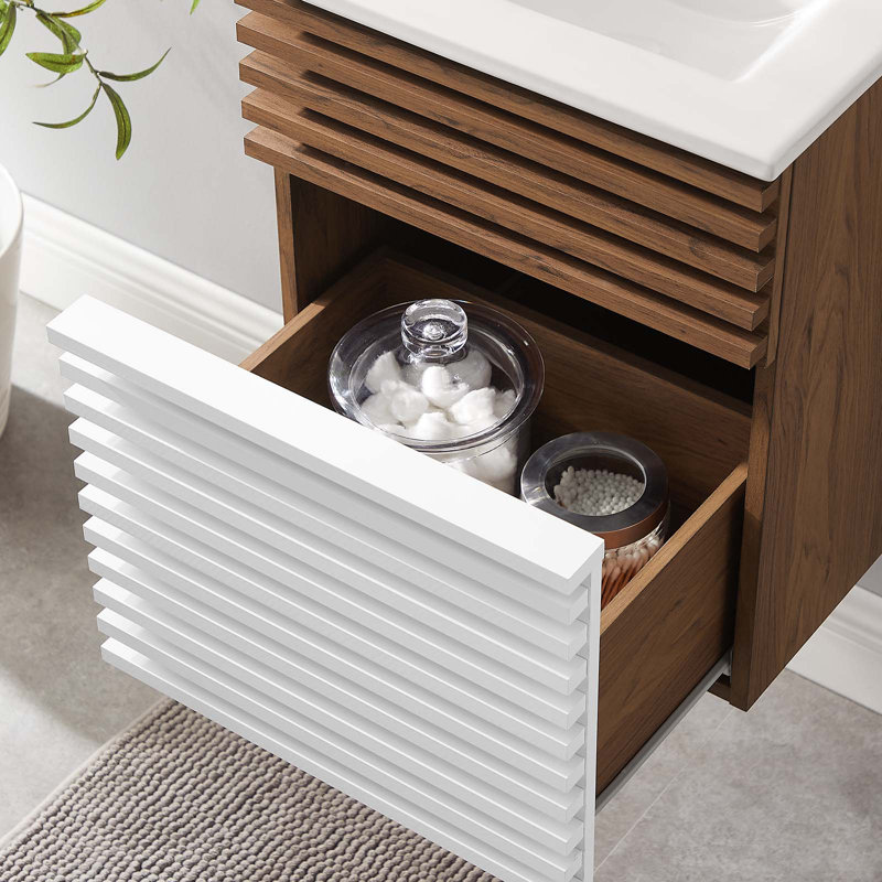 Meuble-lavabo mural 18 po Modway Render, Blanc, Blanc / Noyer
