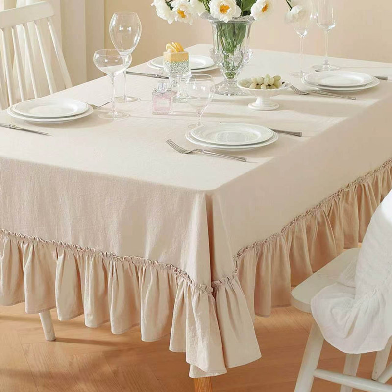 Nappe rectangulaire en coton délavé à volants, 63 x 102 po (160 x 260 cm), Tanné