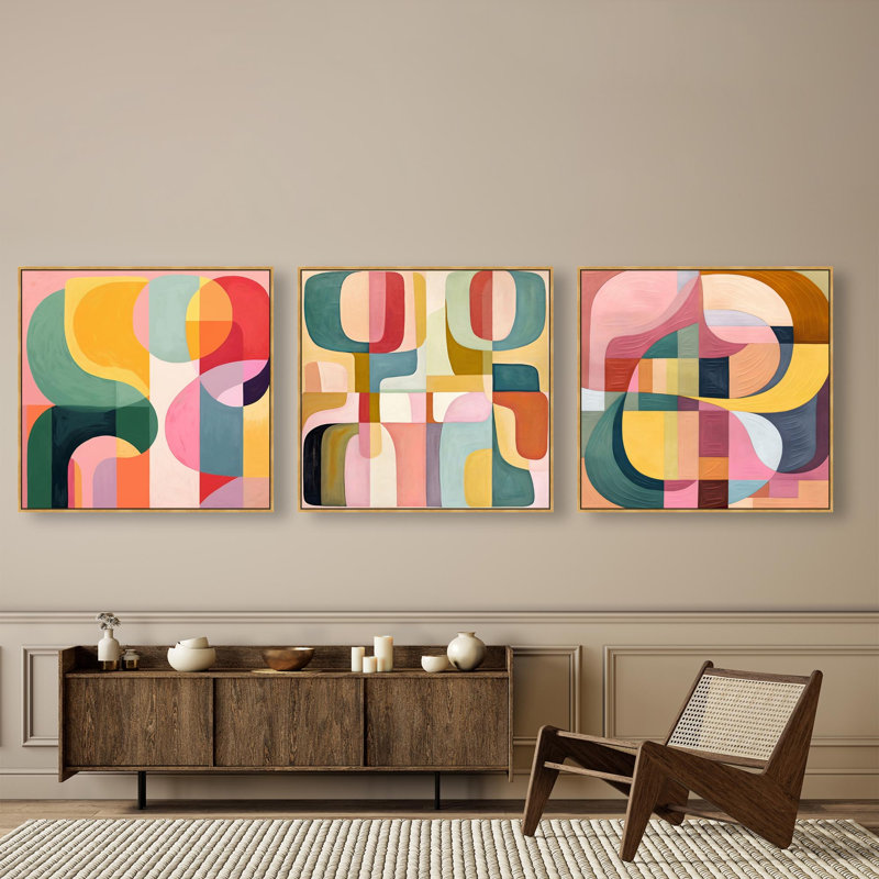 Oliver Gal Palm Springs Scenes Set Abstract - High-Gloss Gel Framed Canvas Art, 41" H x 41" W, Gold