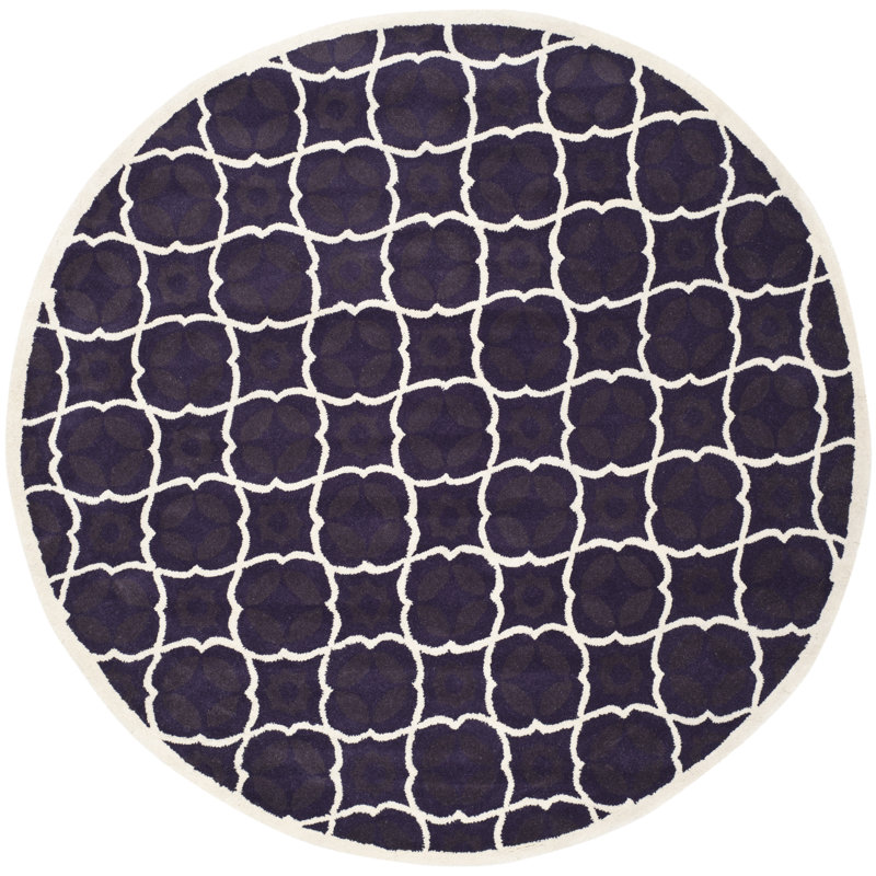 Carolene Hand Tufted Wool/Cotton/Latex Geometric Rug in Purple/Ivory, Round 5'