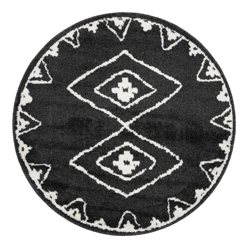 Latitude Run® Vefsna Nikolis Rug Black, Round 3'1"