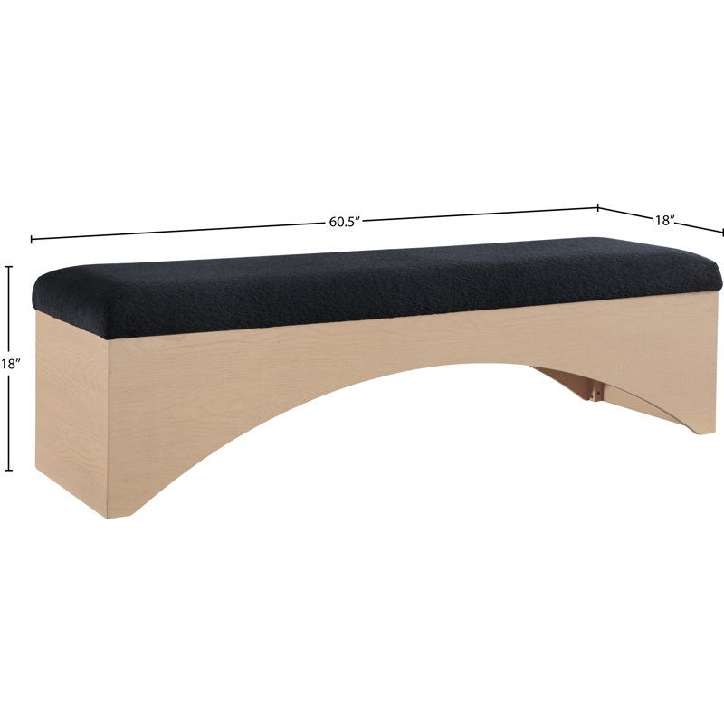 Lawson Willmot Velour  Fabric Bench, Natural, Black Velour Fur Fabric