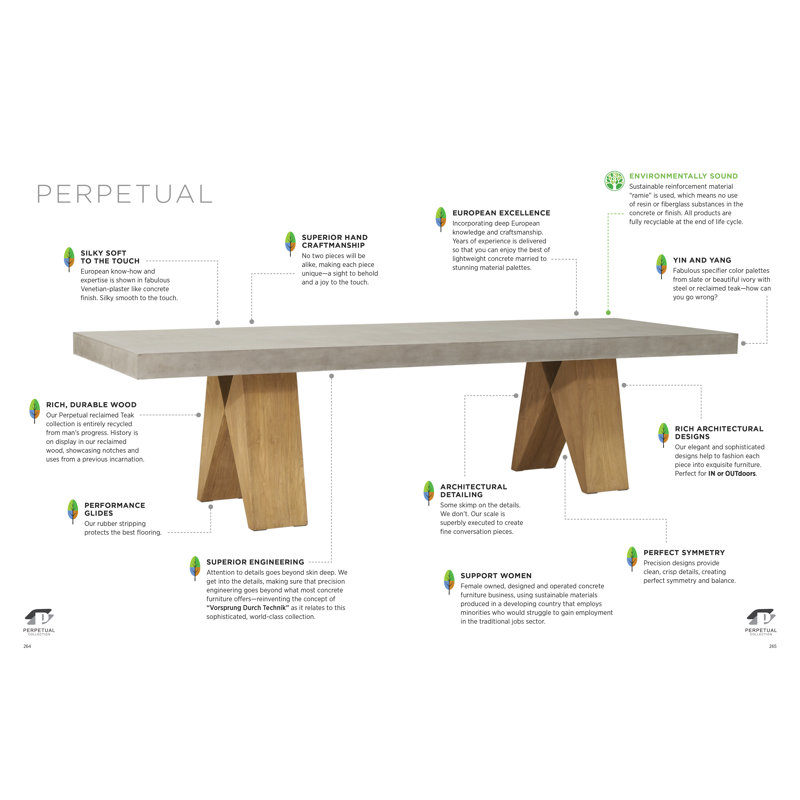 Perpetual Rectangular Concrete Outdoor Dining Table, Ivory White, 38" W x 118" L x 30" H
