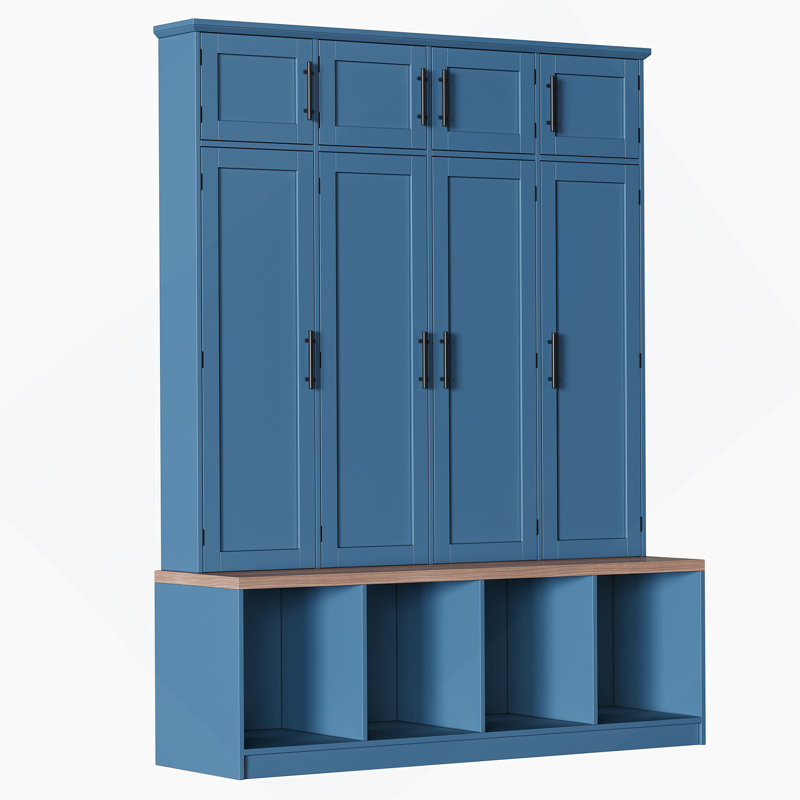 Farmhouse Hall Tree With Hidden Hanging Hooks, Versatile Seating Bench And Shoe Cabinet For Organizing Entryway Or Living Room