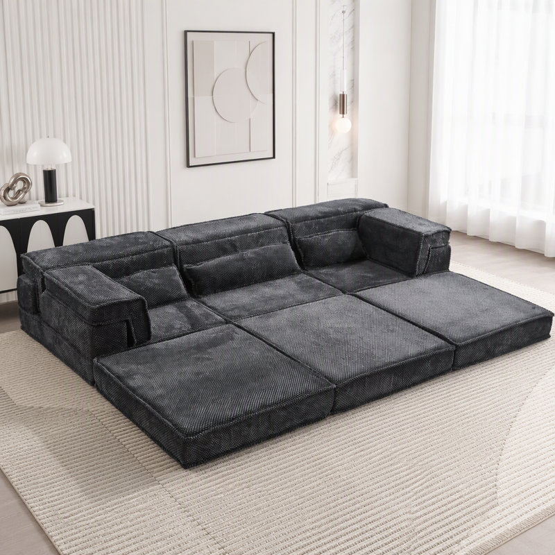 Canapé modulaire compressible à 3 places à accoudoirs Compression Mahjong, gris foncé, 117,7 lb, Tissu gris foncé