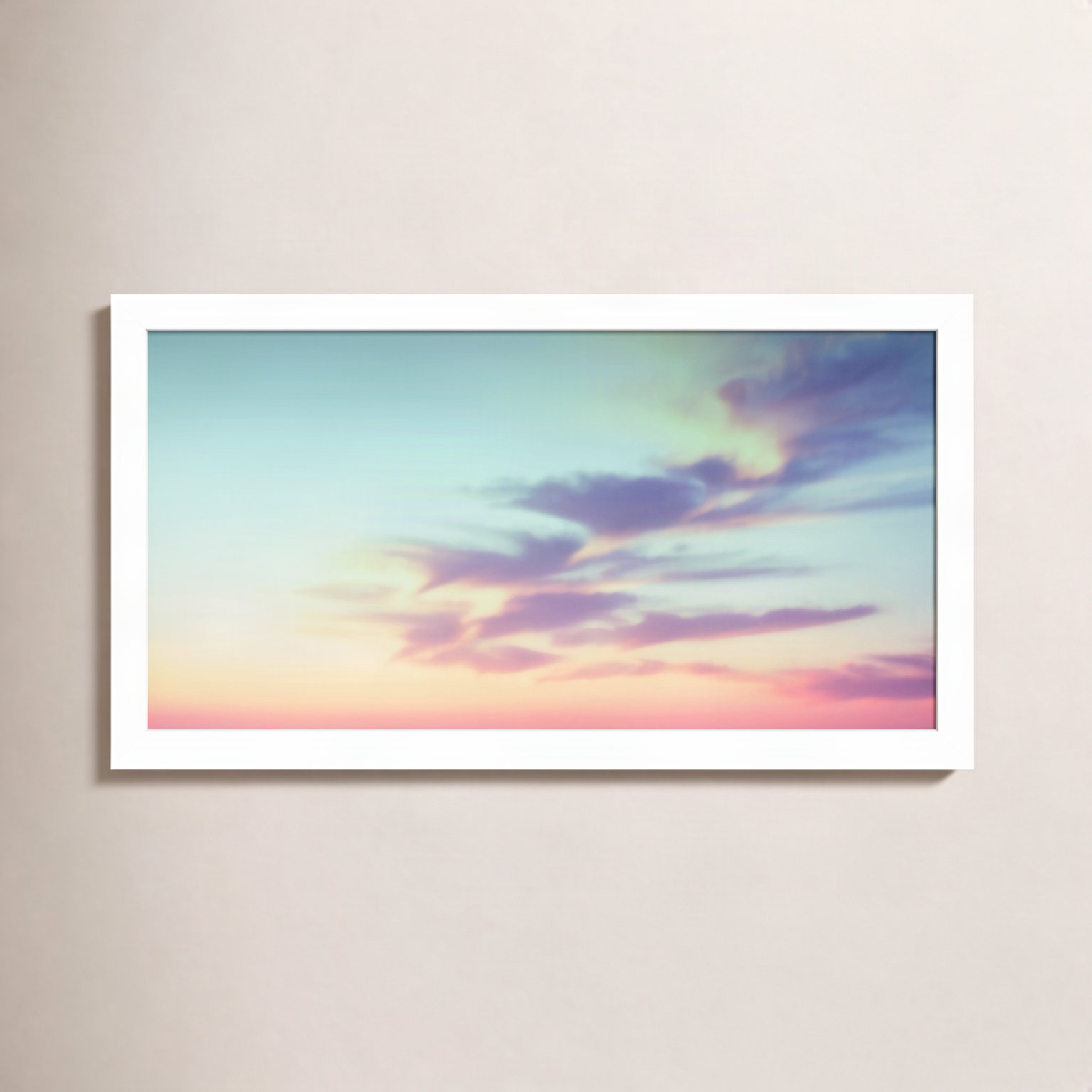 Ethereal Sunset on the Beach Print, White Framed, 17" W x 9" H x 1" D