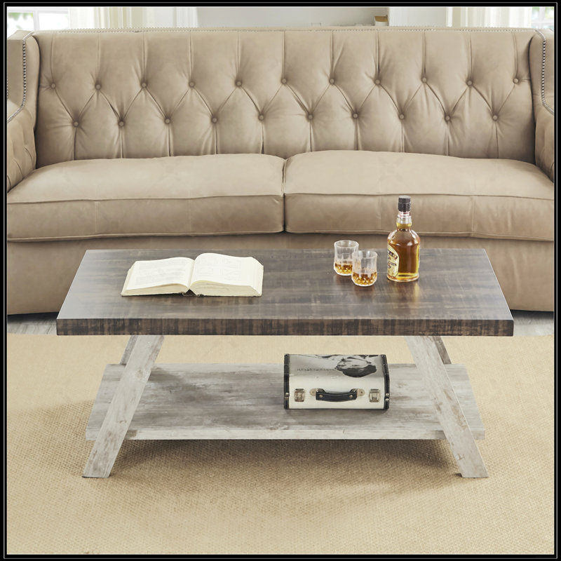 Contemporary Two-Tone Wood Shelf Coffee Table, Dark Gray, Gray
