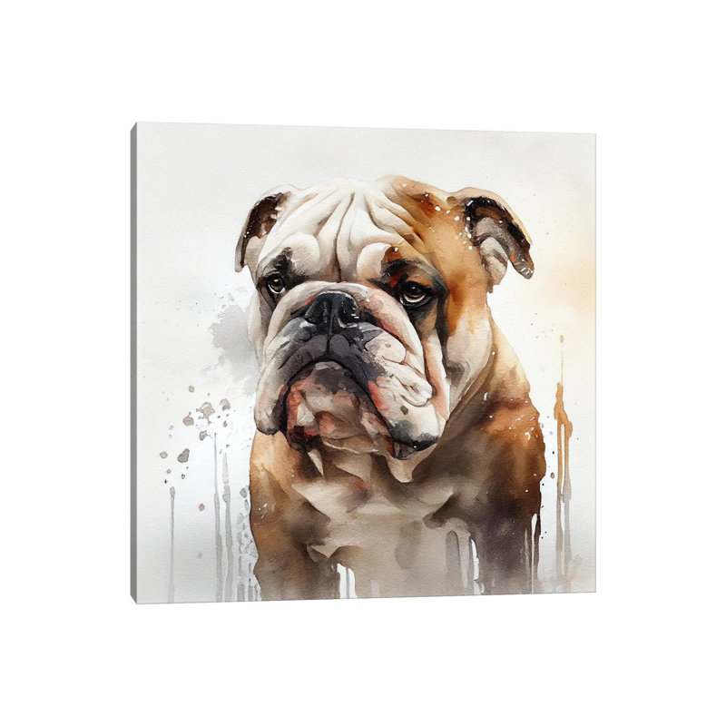 Aquarelle, bouledogue britannique, Canevas, H 12 po x l 12 po x P 0,75 po