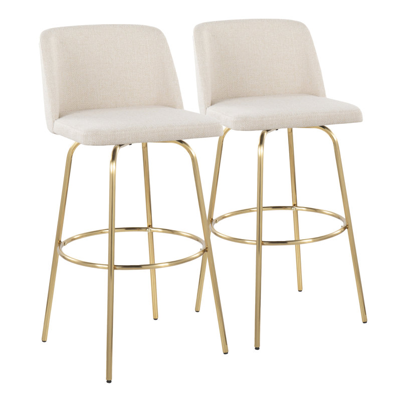 Thea 30" Fixed-Height Bar Stools with Metal Legs & Round Footrest, Cream Noise Polyester/Gold Frame