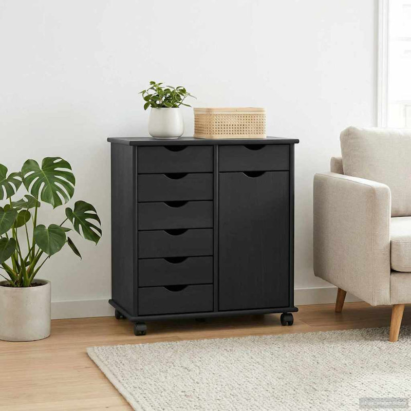 Solid Wood Rectangle Accent Cabinet, Black