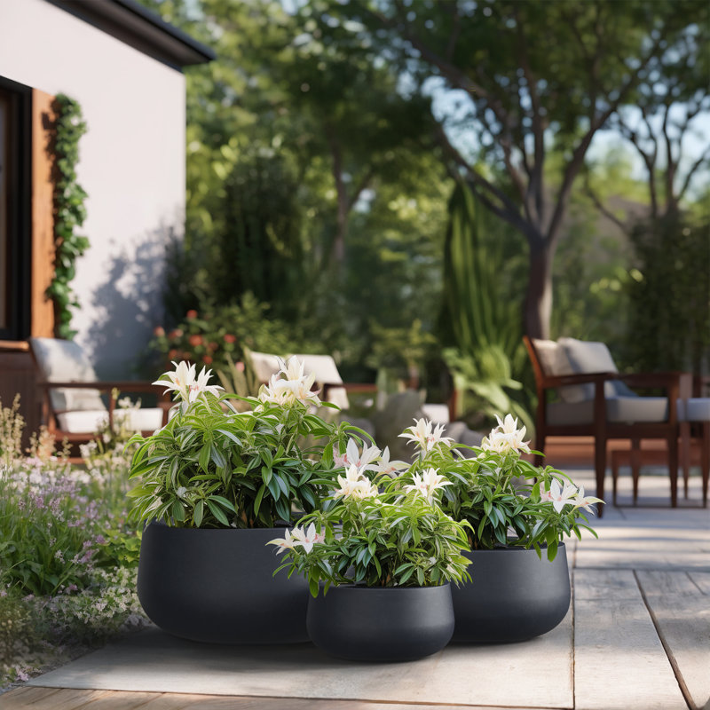 Ensemble de pots à fleurs en béton 3 pièces Lupin, Gris granite