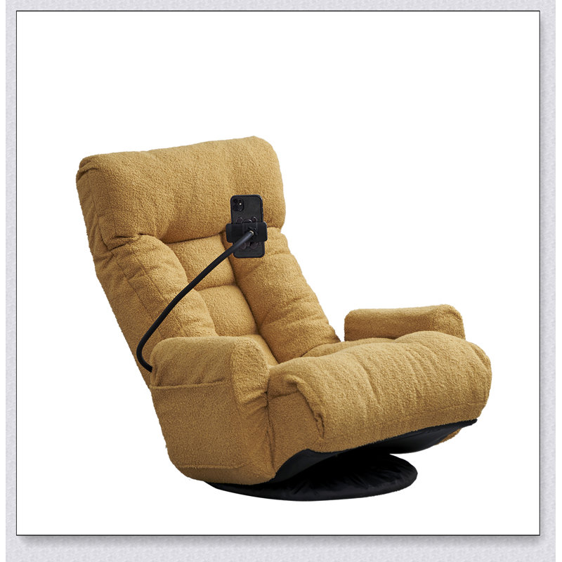 360° Rotating Lounge Chair with Adjustable Head & Waist – 5-Position Recliner, Built-in Spring Seat, Phone Holder, Foldable