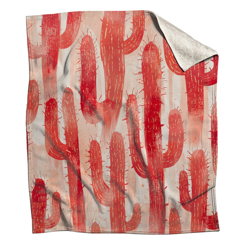 Couvertures rouges à motif de cactus, L 50 po x H 60 po