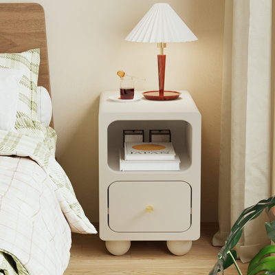 Solid Wood Nightstand, Narrow Night Stand With Drawers, Mid Century Modern Nightstand, Small Beside Table With Open Storage Shelf For Bedroom