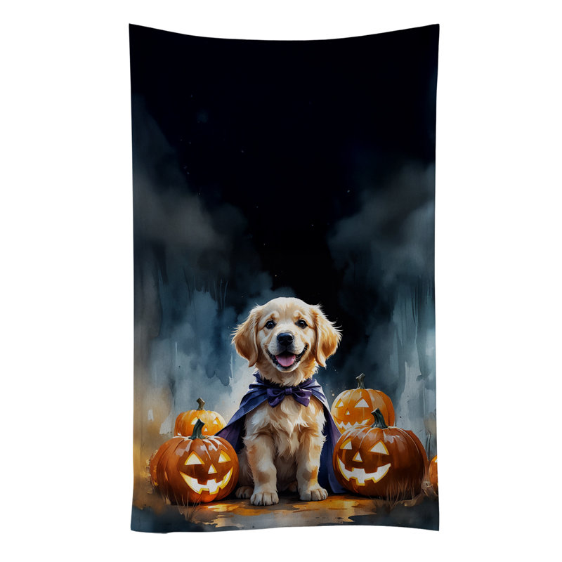 Golden Retriever Puppy Halloween Kitchen Towel, Golden Retriever