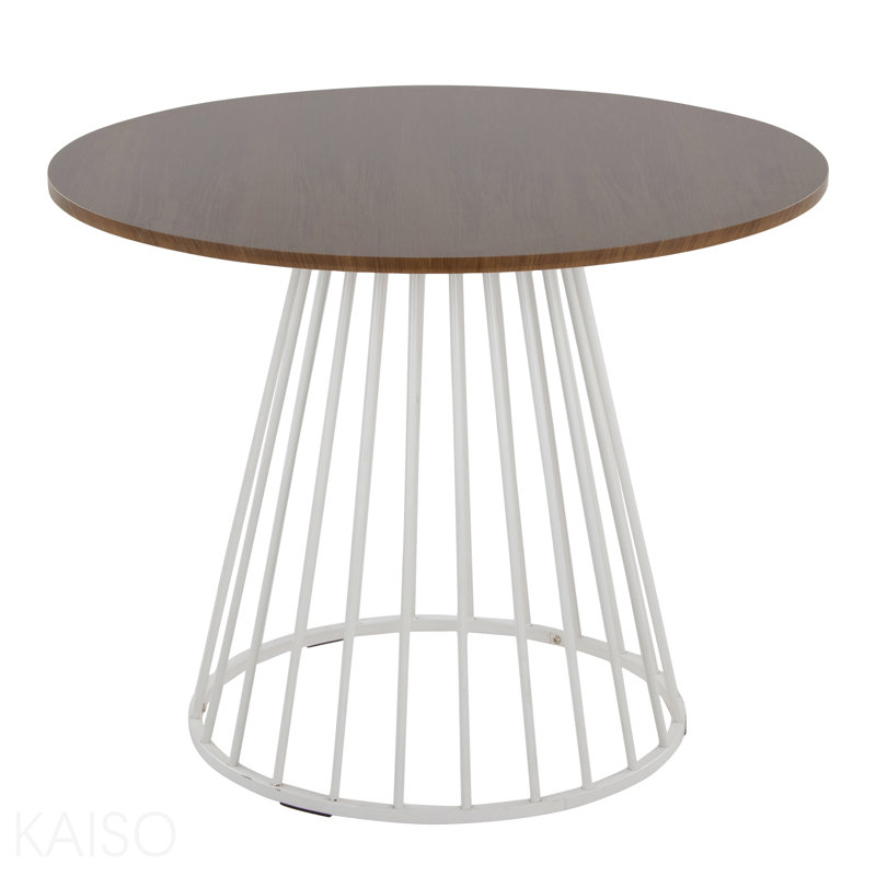 Table de salle à manger contemporaine en métal blanc et bois de noyer, Blanc/noyer