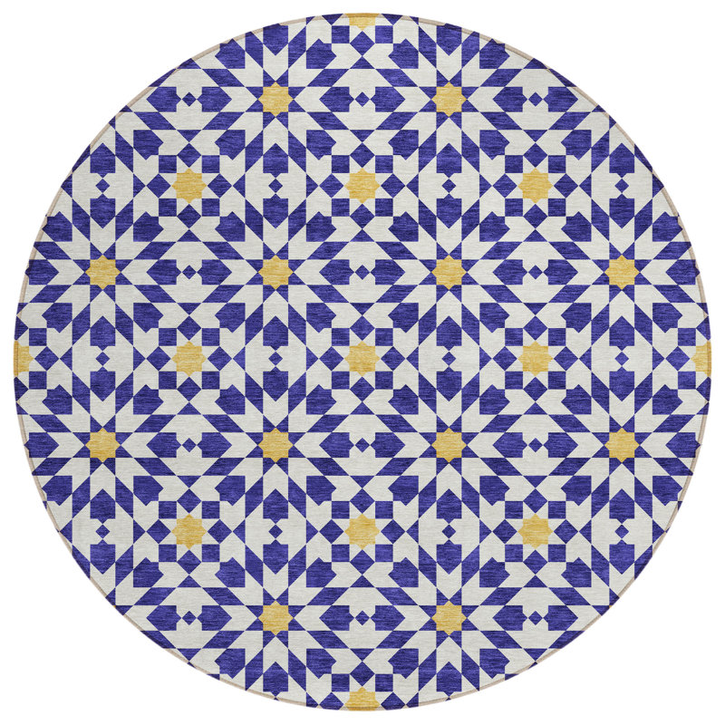 Washable Floral Indoor / Outdoor Rug, Round 8'