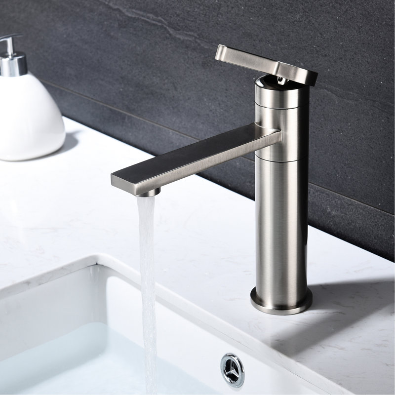 Robinet en acier inoxydable pour la salle de bain - Nickel brossé, poignée simple, fonction de nettoyage facile, lavabo au design attrayant en nickel à sortie d'eau douce, forme élégante