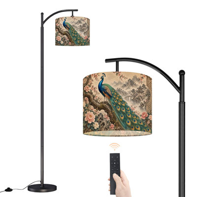 Lampe sur pied à arc avec abat-jour réglable Majestic Peacock Lampe sur pied perchée 3 températures de couleur à intensité variable avec poteau pour la chambre à coucher