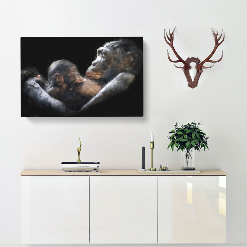 Gorilla Mother & Child - Wrapped Canvas Painting, 50cm H x 76cm W x 3cm D