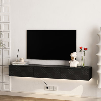 16 Color Floating Tv Stand, 67" Modern Cabinet For 55 60 65 Inch Tvs, Black Mounted On Wall Stand With , Entertainment Design