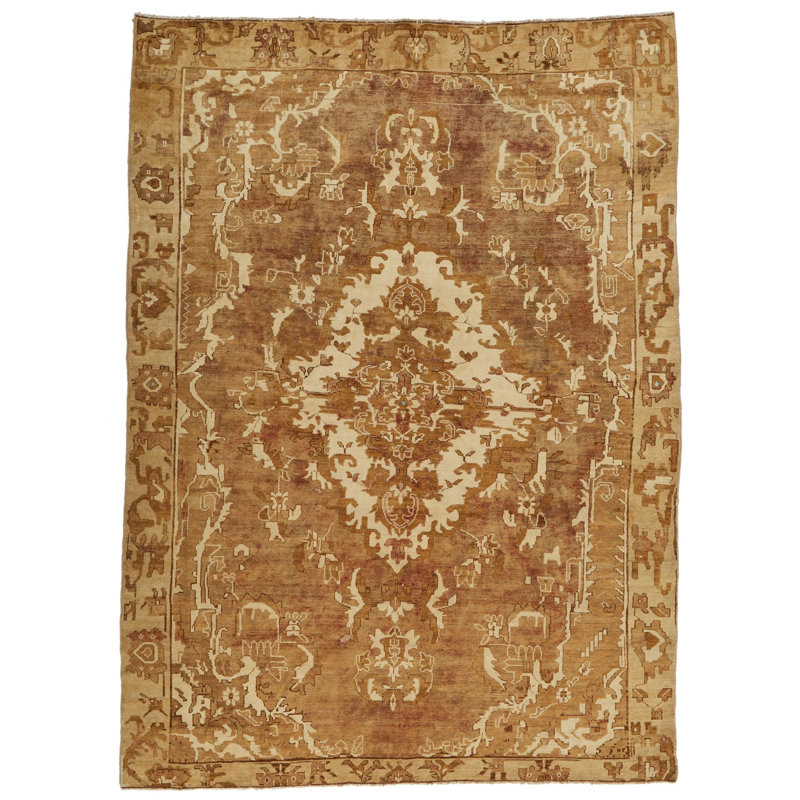 Tapis tribal turc 7 x 9 ivoire et brun