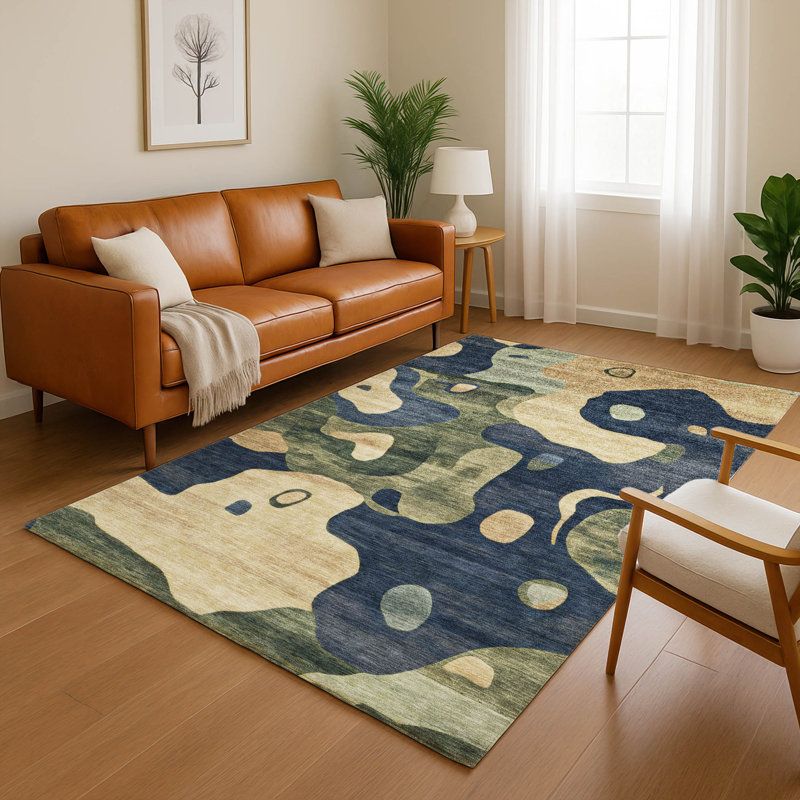 Tapis abstrait lavable à la machine de qualité supérieure Mayfield AMF2063, Marine, 2 pi 6 po x 3 pi 10 po