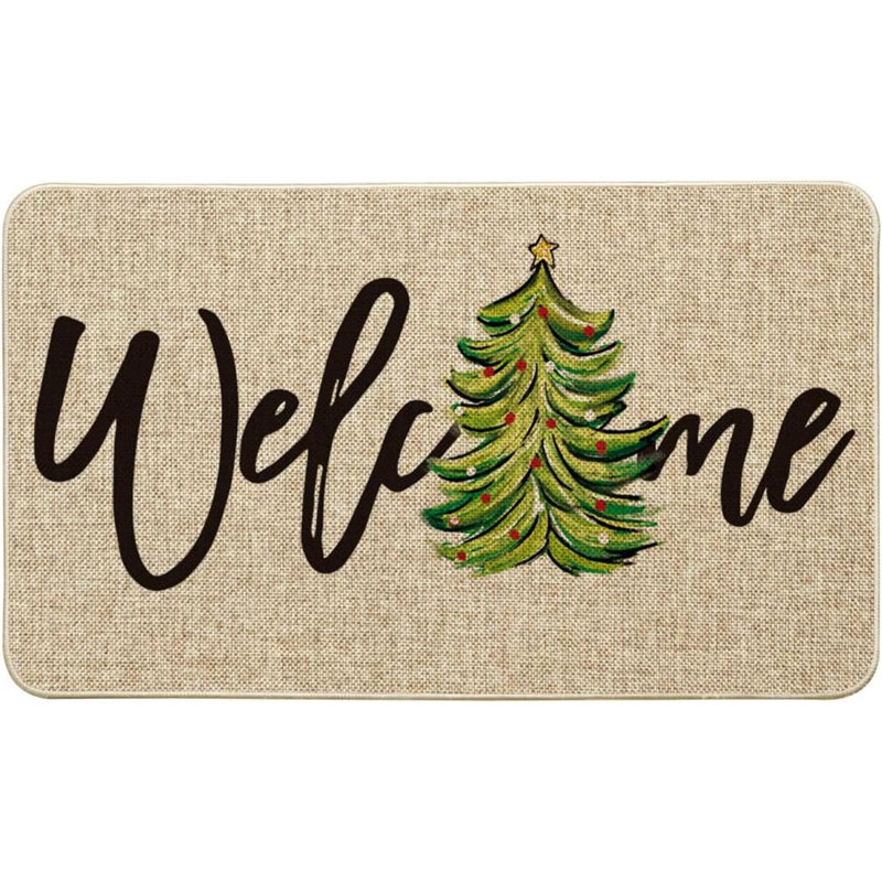 Paillasson Xmas Tree Christmas Welcome, Beige