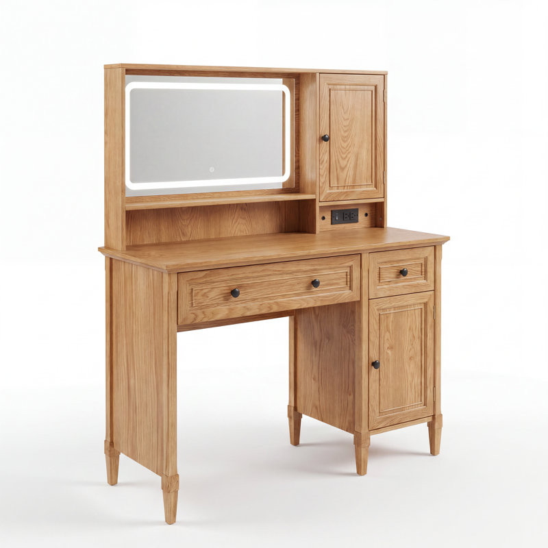 Coiffeuse 43,25 "avec miroir lumineux à DEL, Chêne naturel