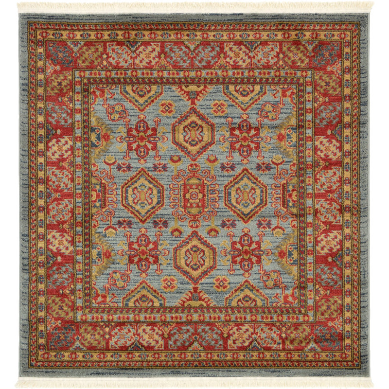 Tapis oriental bleu clair Eesi, Carré 4 pi 1 po