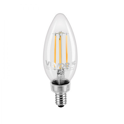 Ampoules DEL de type candélabre, ampoules de lustre à intensité variable, ampoule de bougie en verre transparent rétro avec éclairage chaleureux de 2725 K, plus de 90 IRC et base E12 pour lustres, appliques murales et lampes de table