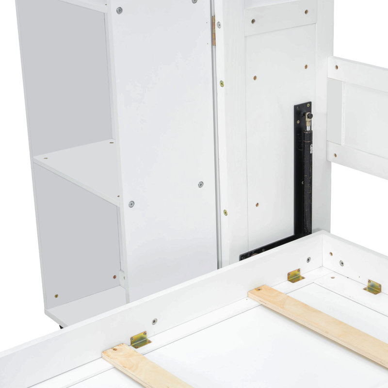 Queen Murphy Bed Wall Bed with Storage Doors, White