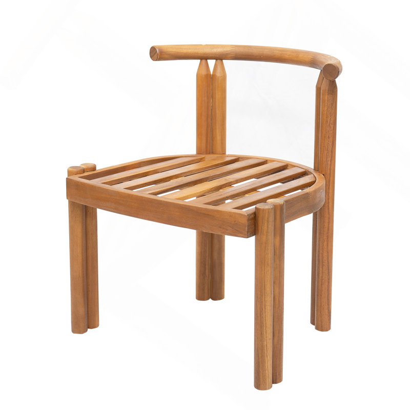 Chaise de salle à manger sans accoudoirs en bois d'acacia, finition teck avec coussin beige, ensemble de 2
