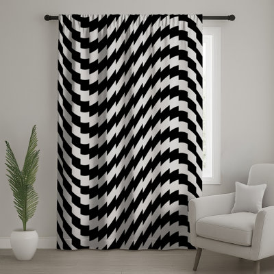 Black White Optical Illusion Window Curtains, Optical Illusion Sheer & Blockout Curtains - 1 Panel